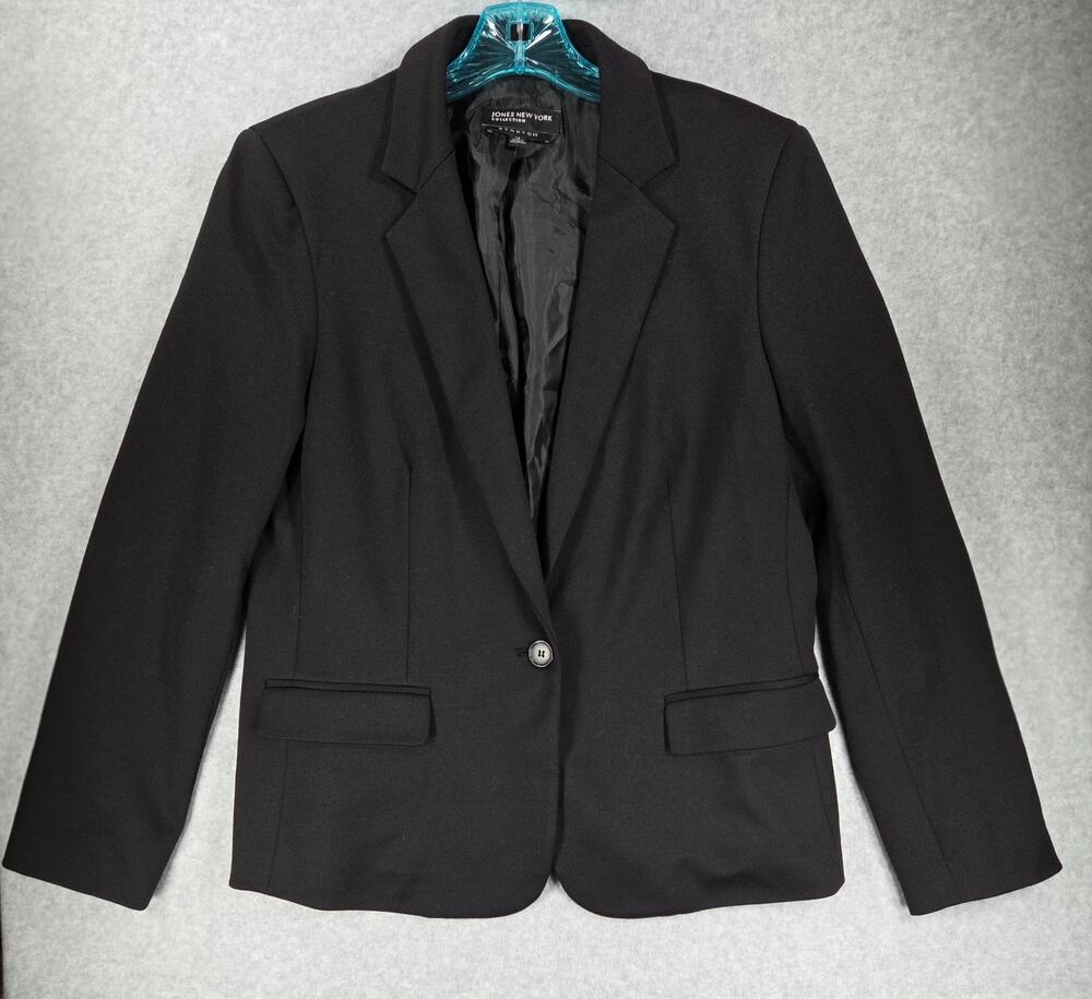 Jones New York Collection Black Stretch 1-Button Blazer Jacket Size 12
